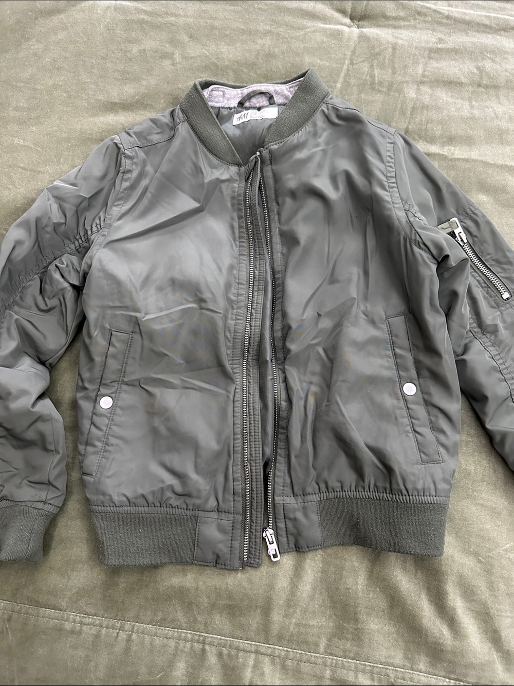 H&M Kids Olive Gray Puffer Bomber Jacket